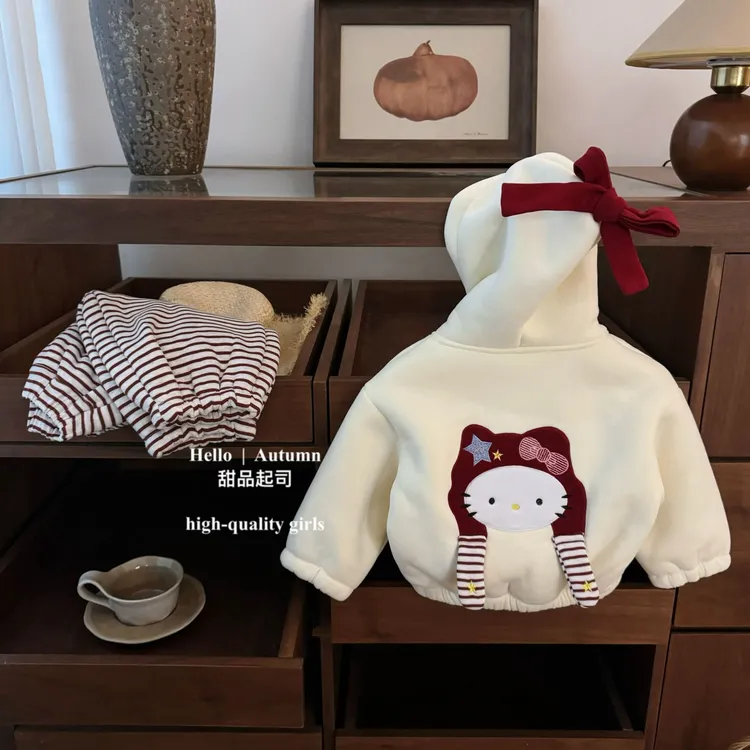 【甜品起司】凯蒂派对！韩系女宝秋冬可爱KT猫连帽外套休闲裤套装