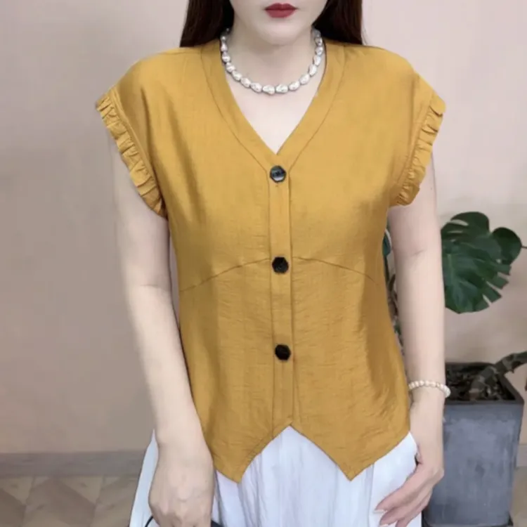 2025夏季新品薄款时尚百搭显瘦气质减龄设计感女士短袖上衣#8082