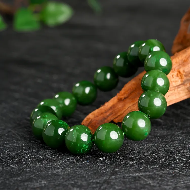 【竹韵集】WDBS-395和田玉碧玉圆珠手串13-14mm手链