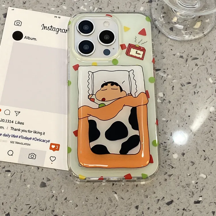 ins风可爱小新带支架适用于iphone16手机壳苹果15保护套14双层