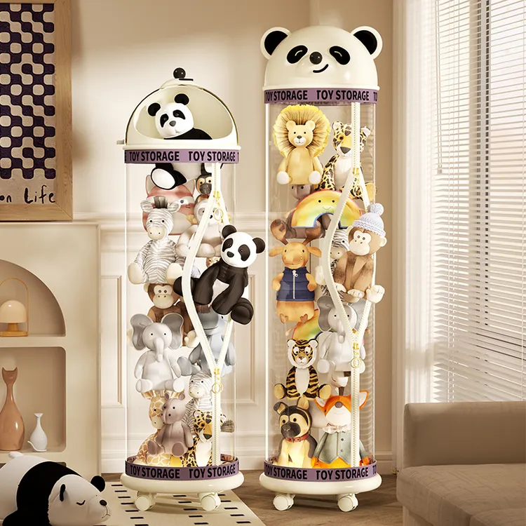 新品熊猫款娃娃收纳桶大容量拉链款透明放儿童公仔毛绒玩具整理箱