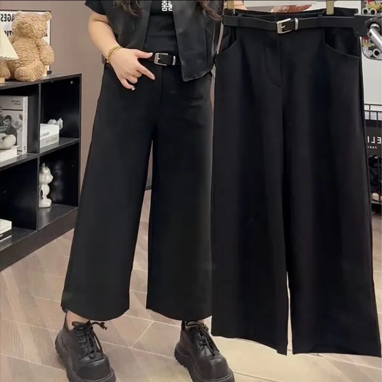 早秋新款大码高腰带腰带直筒九分西装休闲裤显瘦百搭7705