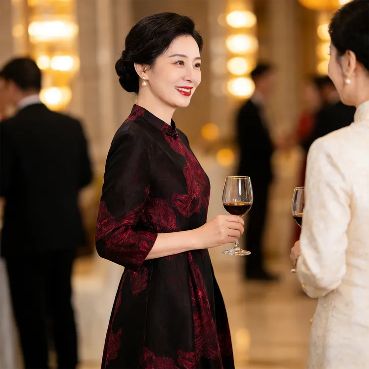 【思琪精选】秋季新款优雅妈妈气质长款中国风旗袍改良连衣裙24398