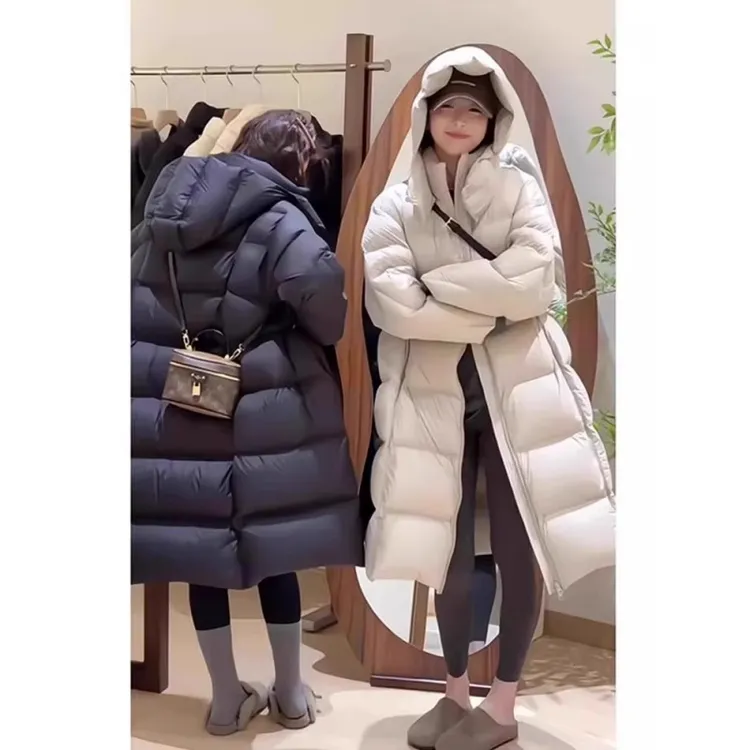 韩版纯欲简约气质连帽设计中长款50白鸭绒保暖羽绒服外套女冬季款