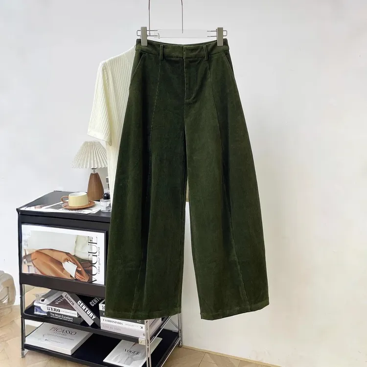 复古灯芯绒休闲裤女2025秋冬新款高腰拖地长裤宽松阔腿香蕉镰刀裤