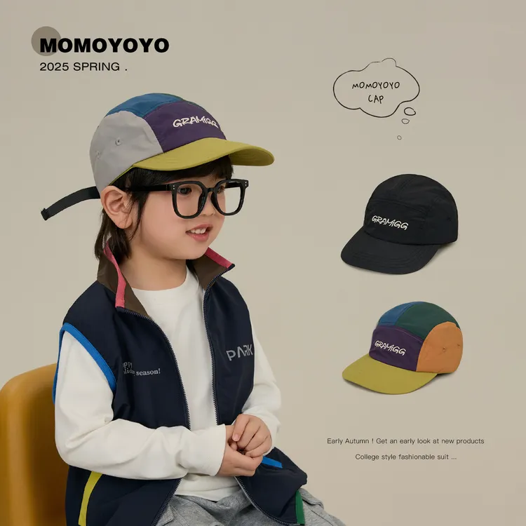 辰辰妈【露营】儿童撞色字母户外鸭舌帽春夏季女童刺绣帽子M108X