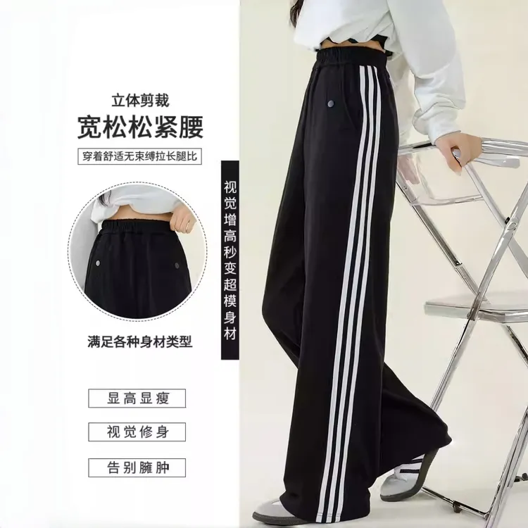 女童阔腿裤秋冬款加厚加绒宽松显高休闲裤美式运动裤12-15岁裤子