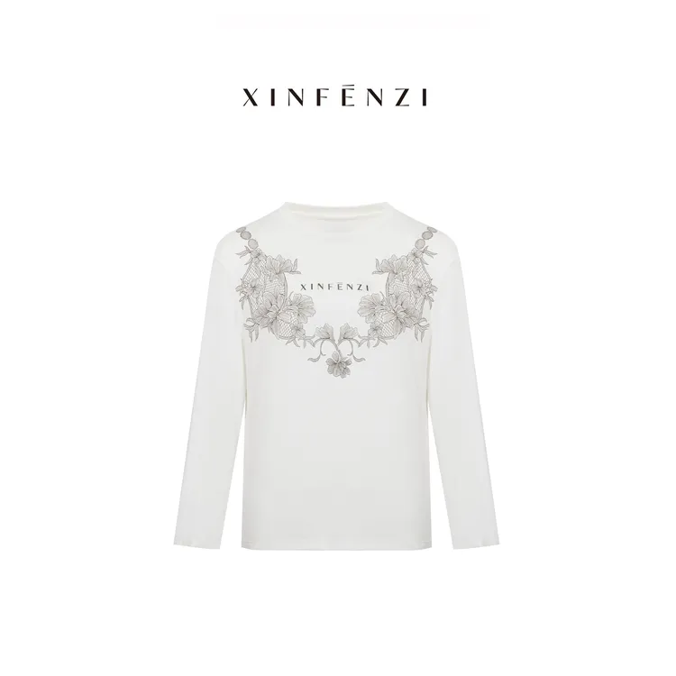 【印花T】XINFENZI 原创设计蕾丝印花长袖T FS36419