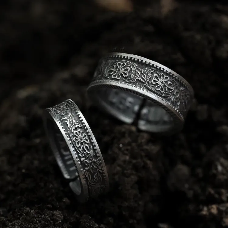 黄铜陶瓷戒指 幸运六便士情侣对戒复古做旧时尚个性高级感潮冷淡