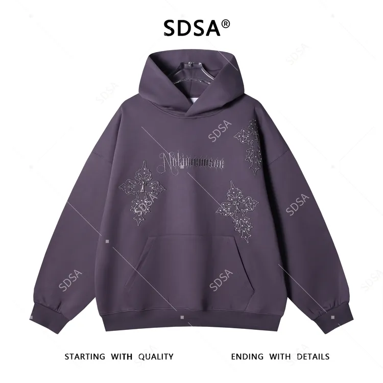 SDSA秋冬新款痞帅男装潮牌刺绣字母连帽卫衣十字金属装饰百搭上衣