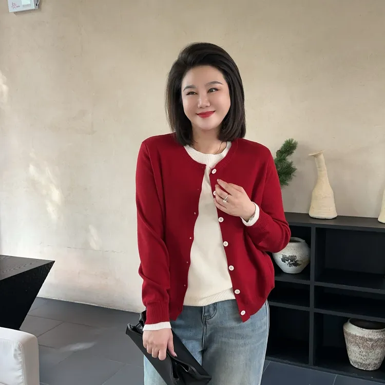 微胖女装【优雅假两件】假两件毛衣开衫小众针织衫松弛感设计款212