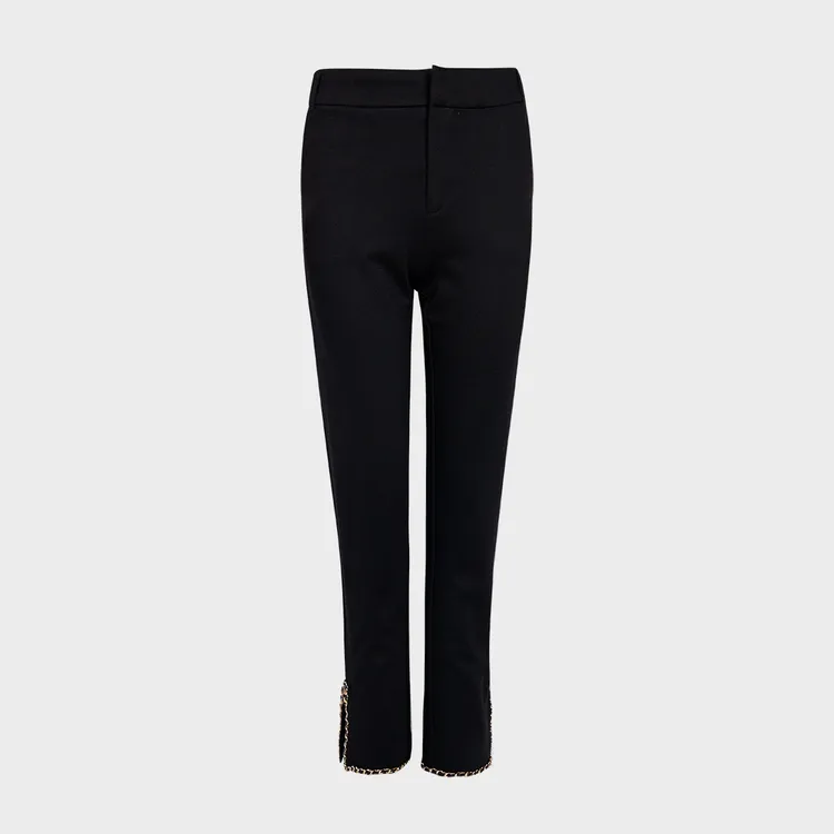 【六丑】新款时尚气质显瘦拼皮边链条小脚休闲裤（新）411XXK0111