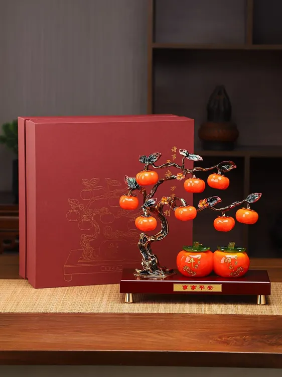 事事柿柿如意柿子摆件发财树客厅酒柜装饰品搬家礼物乔迁新居礼品