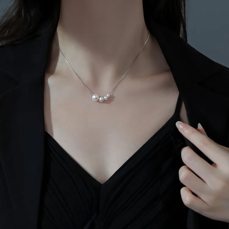 链子925银仿珍珠 925纯银珍珠项链轻奢气质时尚百搭锁骨链颈链女