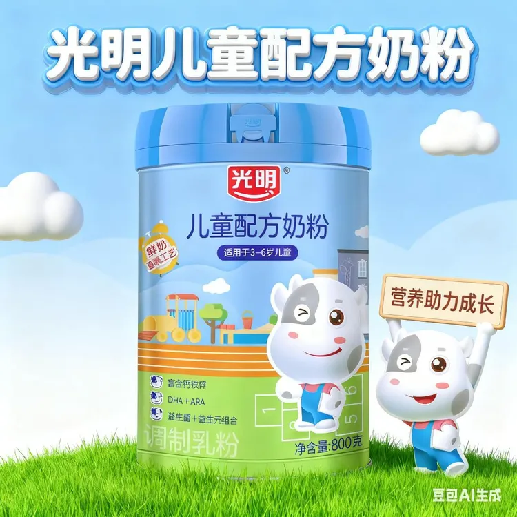 光明儿童配方奶粉3-6岁高钙铁锌益生元益生菌奶粉含DHA生牛乳800g