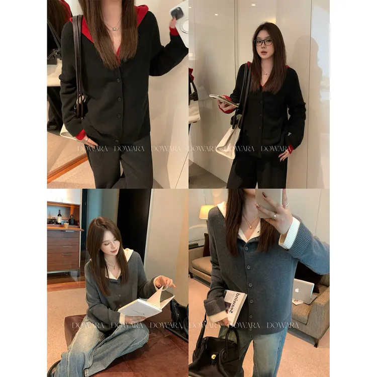 现货大婉酱微胖定制【风月花絮】绵羊毛柔软毛织女假两件上衣 0462D