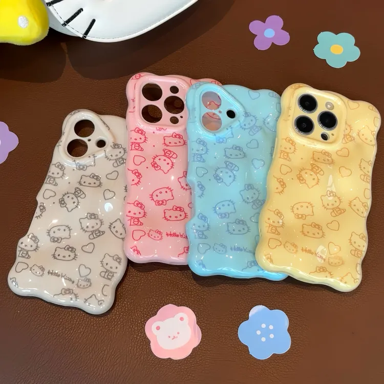 线条kitty泡芙云朵壳适用苹果16promax手机壳iPhone15防摔14/13软