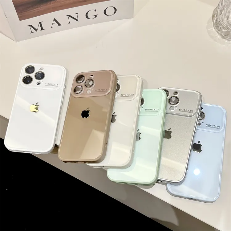 大视窗冰感玻璃壳适用苹果16promax手机壳iPhone15简约14小清新女
