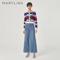 MARYLING玛俪琳春秋新品复古菱形格纹上衣针织开衫A1EAW08170 