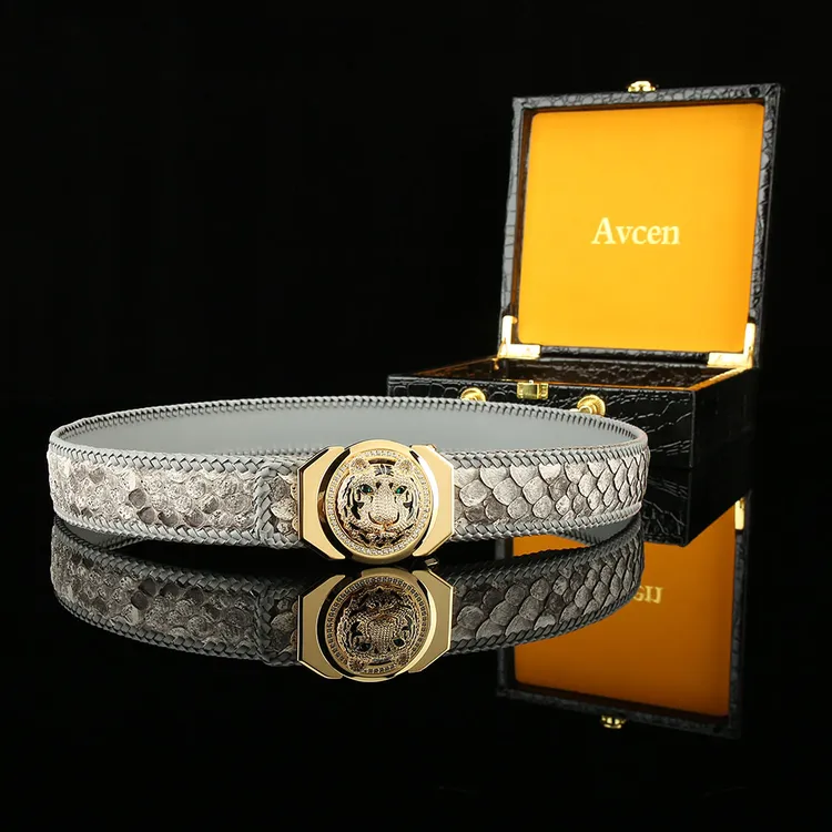 【白莽皮腰带】新款皮带男士真皮蟒皮腰带商务时尚潮流牛皮裤带