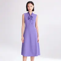 【晨粉专享价】极简高级感飘带领无袖收腰连衣裙25年新款女商场同款