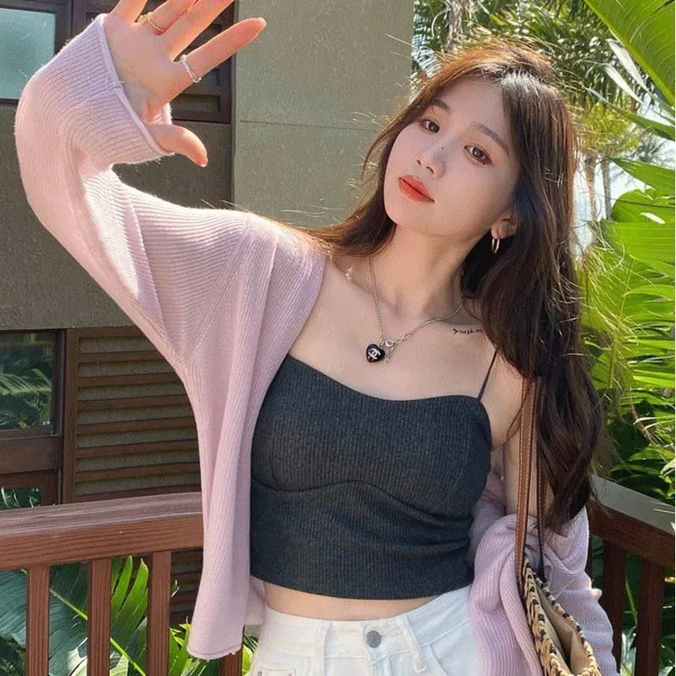 夏季辣妹针织开衫薄款外穿宽松小坎肩短款设计感小众女ins空调衫