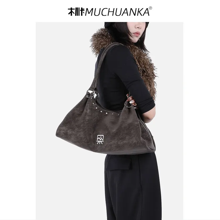 木川卡原创复古机车感腋下包休闲通勤大容量复古大容量通勤