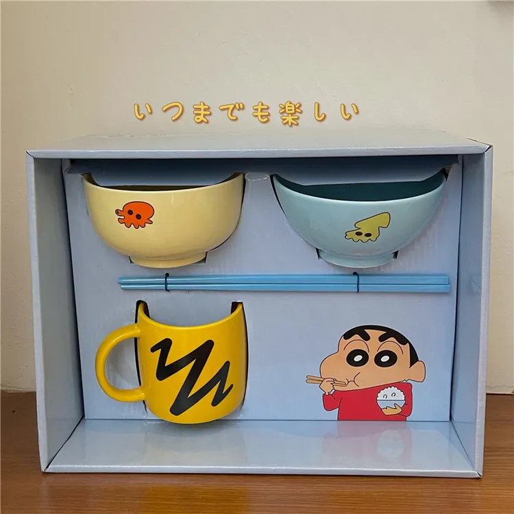 卡通蜡笔小新同款餐具礼盒套装动漫陶瓷碗马克杯盘子筷子可爱礼