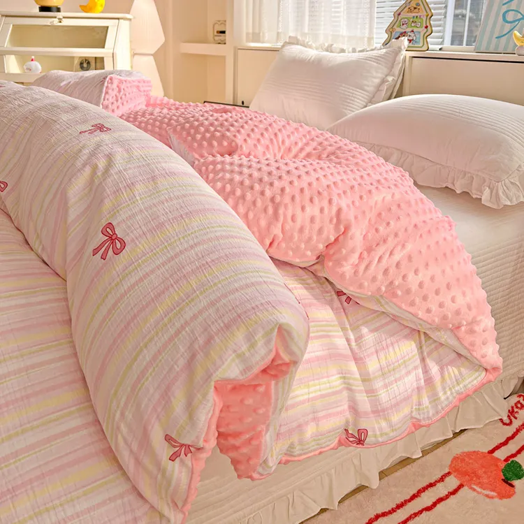 a全棉b豆豆绒加绒被套单件冬季纯棉单面牛奶绒珊瑚绒被罩单人秋冬