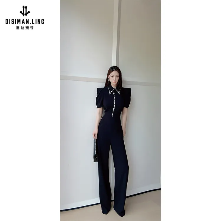 迪丝嫚苓黑色连体裤显瘦气质轻奢高腰时尚夏季小众设计感原创设计