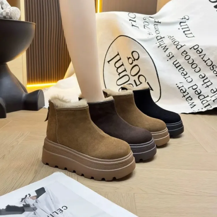 小个子时尚厚底增高雪地靴马丁靴加绒2025冬短筒短靴防滑女靴棉鞋