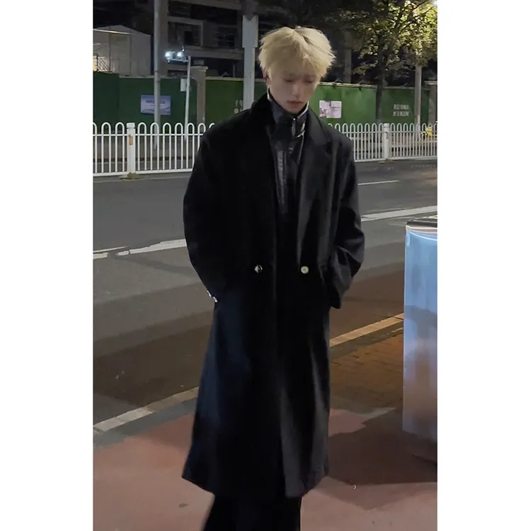 秋冬氛围感毛呢大衣男士中长款韩系英伦风穿搭高级感呢料风衣外套