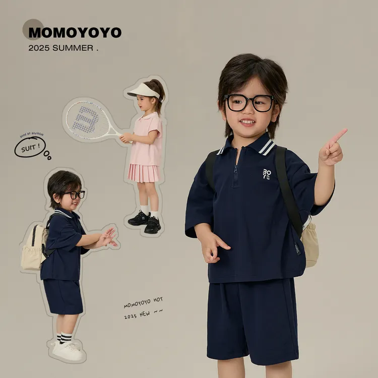 辰辰妈【积极分子】双版本撞色Polo领刺绣儿童休闲套装7949X 7989X