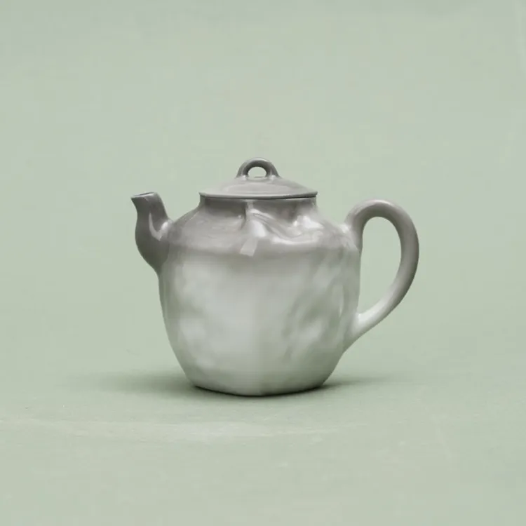 何白柴烧白瓷“蝉翼”方圆茶壶家用陶瓷110ml