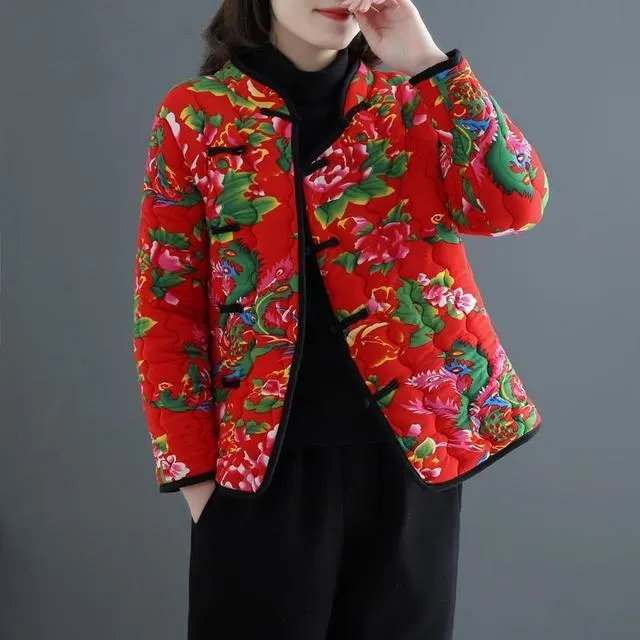 东北大花棉袄秋冬妈妈唐装中年女短款中国风小棉衣奶奶民族风外套