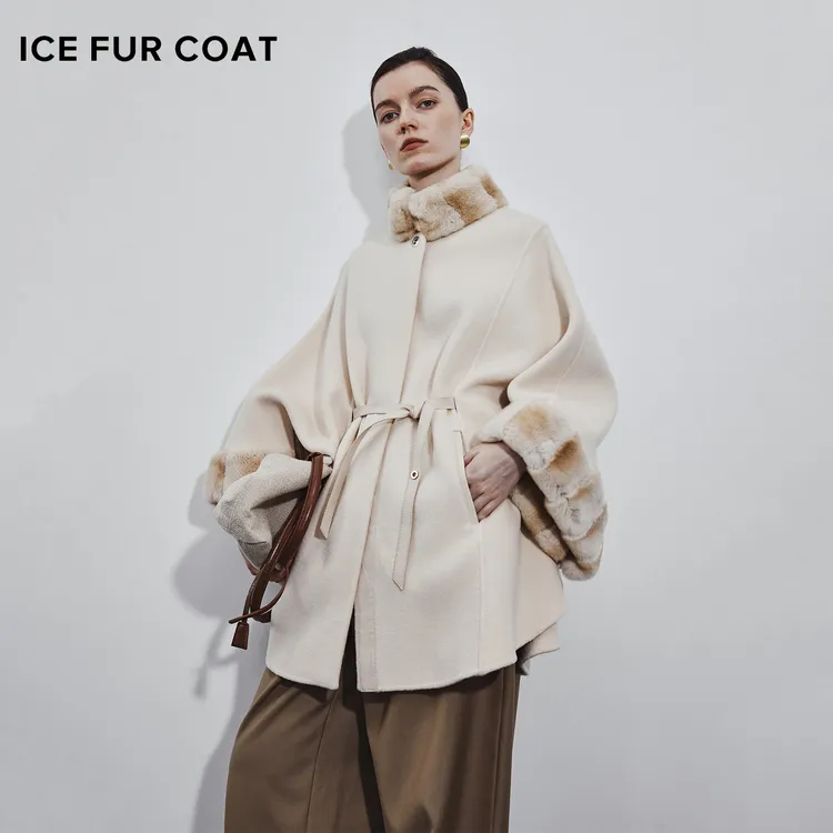 【年终狂欢季】千金风青紫蓝兔毛领LP斗篷羊绒羊毛大衣气质高级大衣