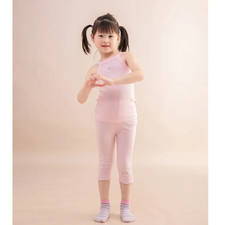 儿童人棉高弹吊带背心打底裤七分裤两件套装夏季舒适