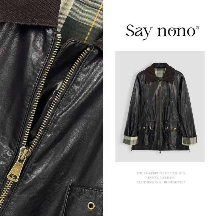 懒猫nono│Saynono 时尚气质复古翻领百搭显瘦牛皮皮衣外套Y09032W