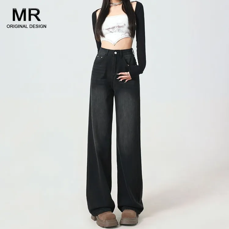 拖地裤美式街高腰春秋女秋季新款宽松腰休闲遮肉时尚显瘦阔腿裤子