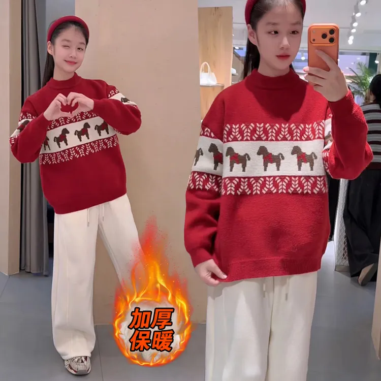 加厚女童宽松毛衣儿童洋气针织衫大童上衣女孩毛衫2025冬装新款