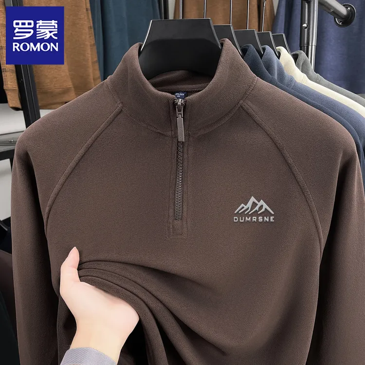 罗蒙含绵羊毛男士卫衣秋冬新款立领半拉链打底休闲加厚保暖卫衣