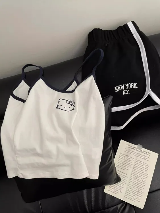 【kitty印花】纯欲甜美少女吊带睡衣女夏季背心短裤家居服外穿套装