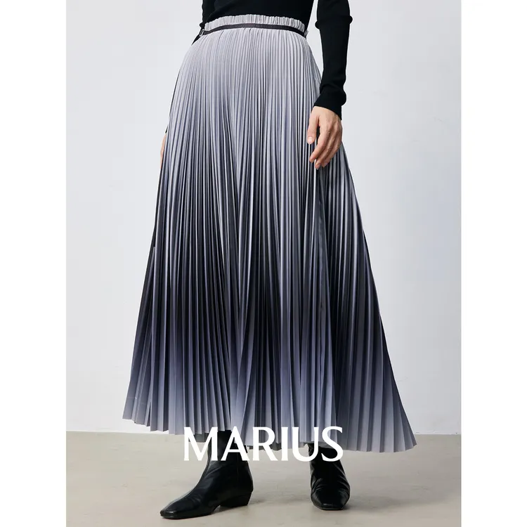MARIUS | "流光裙"立体褶裥工艺渐变印花光泽感精致温柔A摆半身裙