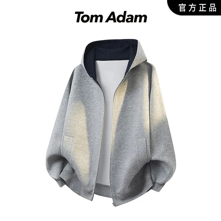TOMADAM春秋季新款情侣外套男士潮牌夹克重磅连帽开衫卫衣男