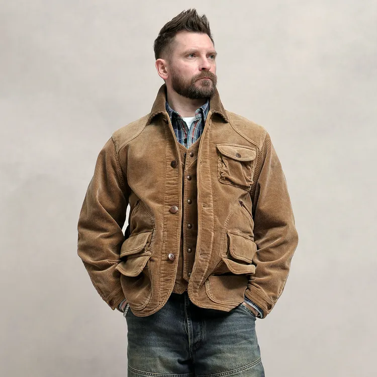 西里布C123猎装夹克重磅美式复古农场主渐变灯芯绒灯芯绒外套男款