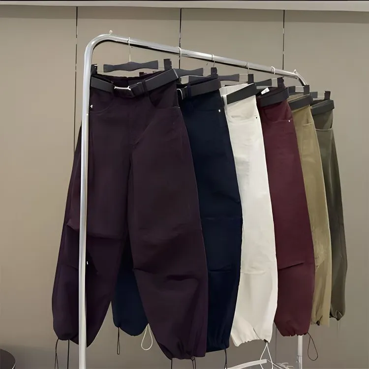 时尚抽绳休闲显瘦遮肉2025高腰新款宽松百搭九分弯刀哈伦工装女裤