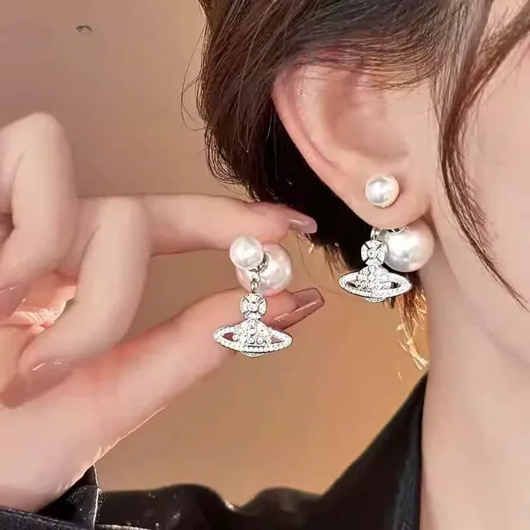 铜合金仿珍珠耳饰 星球耳钉女轻奢高级感耳环精致后挂式耳坠耳饰