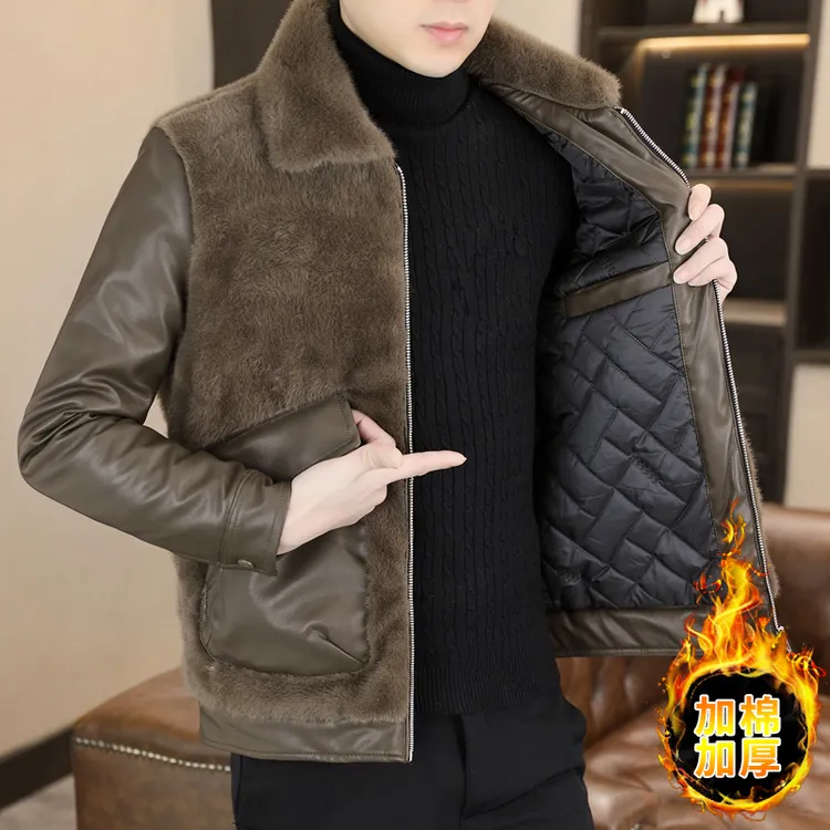 LEROLEHAR冬季水貂绒夹克男士加厚皮草大衣男装休闲保暖貂毛外套