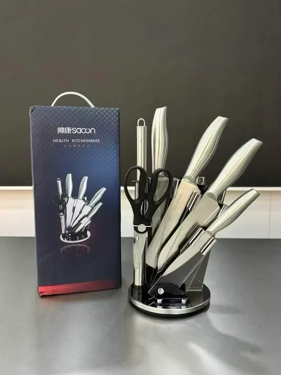 拉萨发货西藏包邮帅康厨房刀具七件套钢柄360度旋转座套刀具7件套