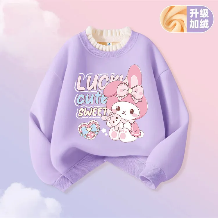 童装儿童冬季一绒洋气蕾丝花领卫衣新款女童加绒加厚潮衣服